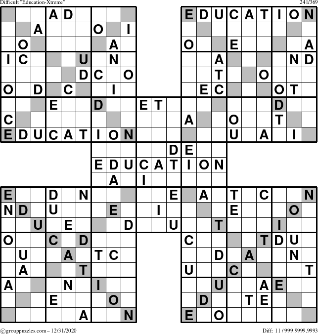 The grouppuzzles.com Difficult Education-Xtreme puzzle for Thursday December 31, 2020