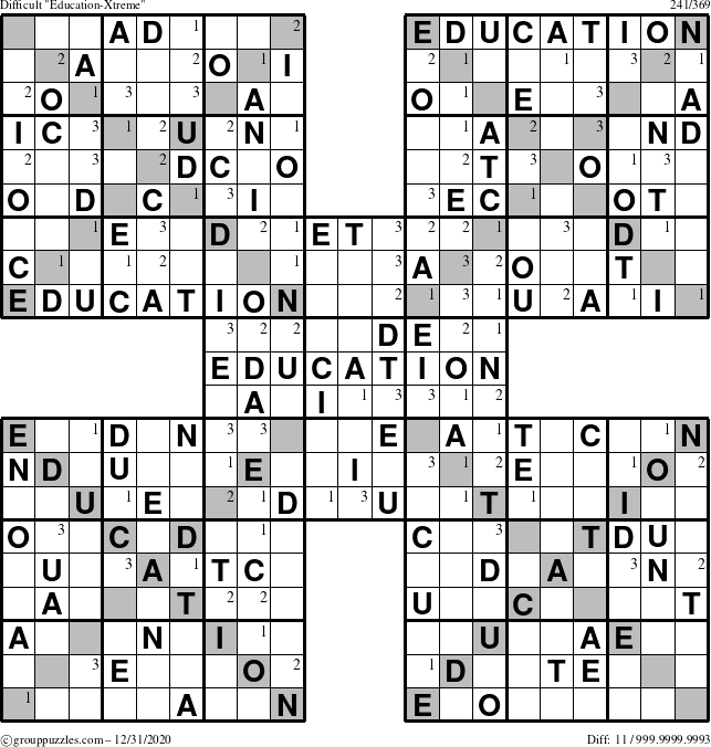 The grouppuzzles.com Difficult Education-Xtreme puzzle for Thursday December 31, 2020 with the first 3 steps marked