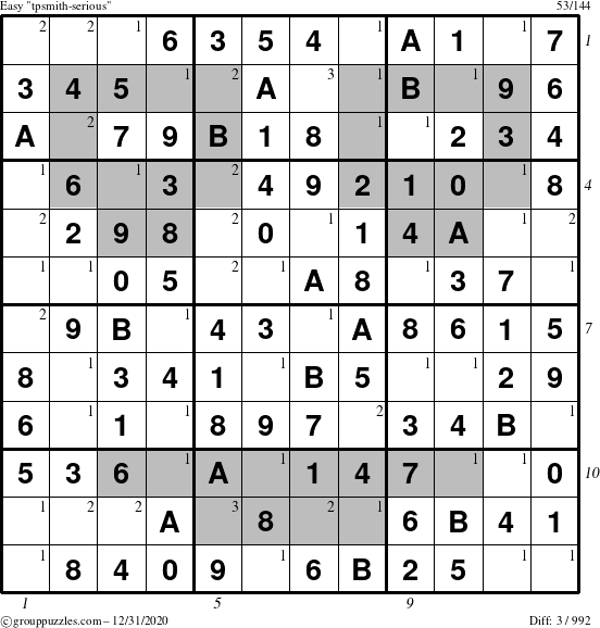 The grouppuzzles.com Easy tpsmith-serious puzzle for Thursday December 31, 2020, suitable for printing, with all 3 steps marked