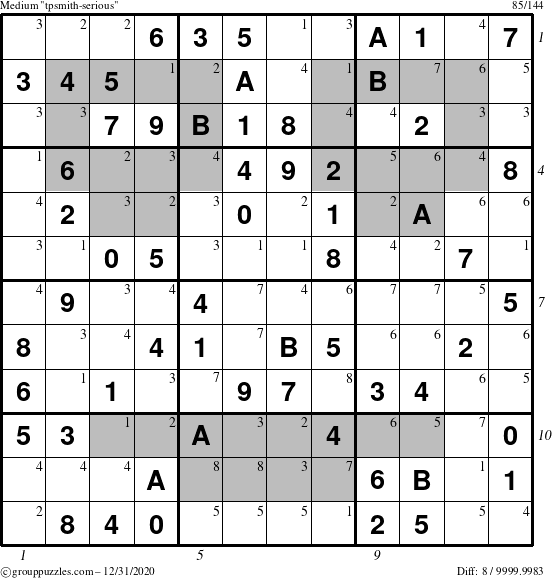 The grouppuzzles.com Medium tpsmith-serious puzzle for Thursday December 31, 2020 with all 8 steps marked