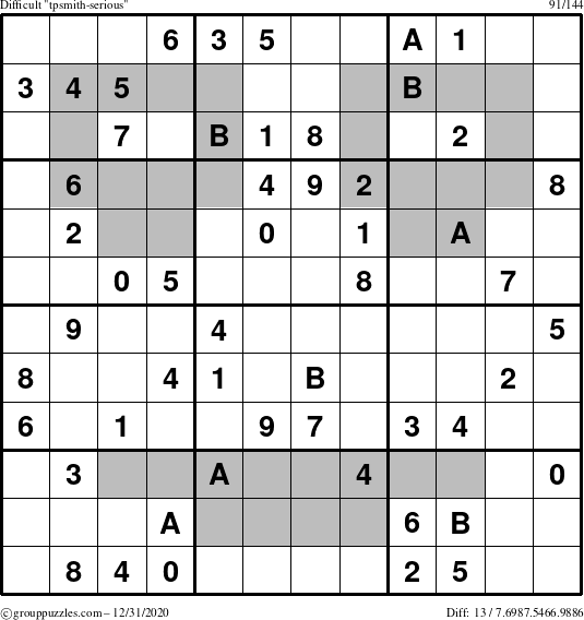 The grouppuzzles.com Difficult tpsmith-serious puzzle for Thursday December 31, 2020