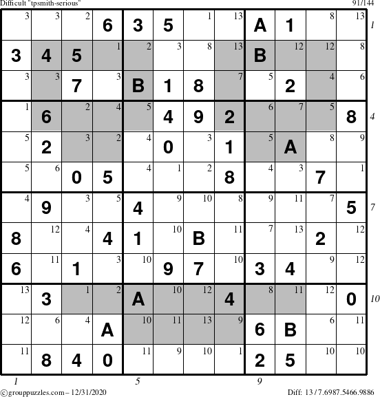 The grouppuzzles.com Difficult tpsmith-serious puzzle for Thursday December 31, 2020 with all 13 steps marked