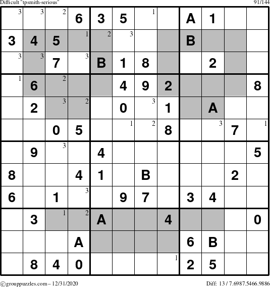 The grouppuzzles.com Difficult tpsmith-serious puzzle for Thursday December 31, 2020 with the first 3 steps marked