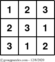 The grouppuzzles.com Answer grid for the TicTac-123 puzzle for Tuesday December 8, 2020