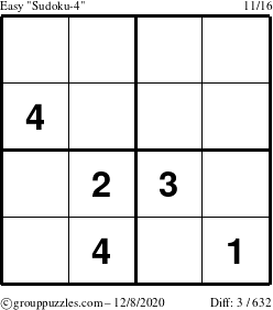 The grouppuzzles.com Easy Sudoku-4 puzzle for Tuesday December 8, 2020