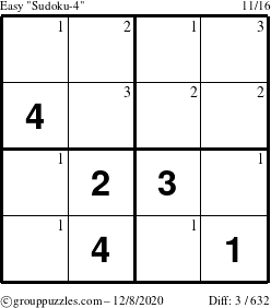 The grouppuzzles.com Easy Sudoku-4 puzzle for Tuesday December 8, 2020 with the first 3 steps marked