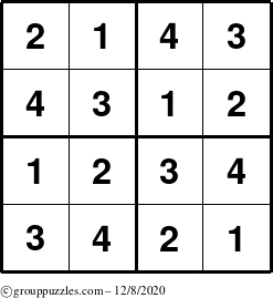 The grouppuzzles.com Answer grid for the Sudoku-4 puzzle for Tuesday December 8, 2020