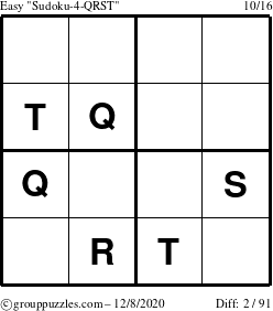 The grouppuzzles.com Easy Sudoku-4-QRST puzzle for Tuesday December 8, 2020