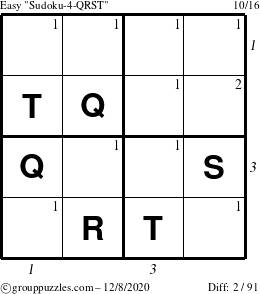 The grouppuzzles.com Easy Sudoku-4-QRST puzzle for Tuesday December 8, 2020 with all 2 steps marked