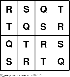 The grouppuzzles.com Answer grid for the Sudoku-4-QRST puzzle for Tuesday December 8, 2020