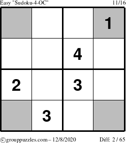 The grouppuzzles.com Easy Sudoku-4-OC puzzle for Tuesday December 8, 2020