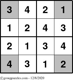 The grouppuzzles.com Answer grid for the Sudoku-4-OC puzzle for Tuesday December 8, 2020