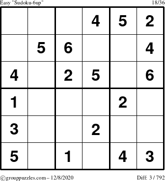 The grouppuzzles.com Easy Sudoku-6up puzzle for Tuesday December 8, 2020