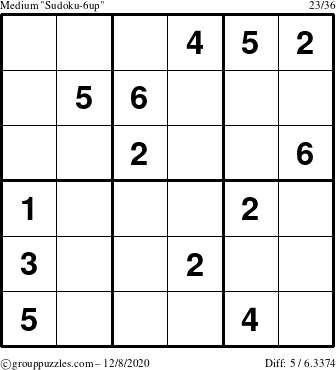 The grouppuzzles.com Medium Sudoku-6up puzzle for Tuesday December 8, 2020