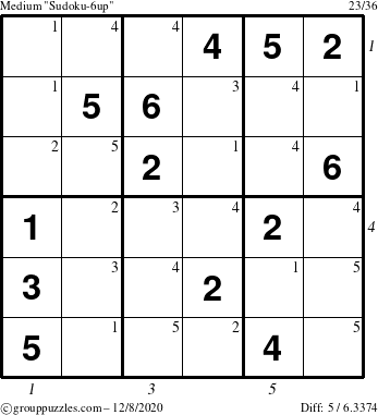 The grouppuzzles.com Medium Sudoku-6up puzzle for Tuesday December 8, 2020 with all 5 steps marked