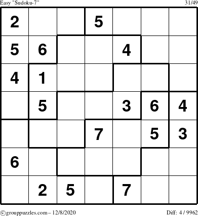 The grouppuzzles.com Easy Sudoku-7 puzzle for Tuesday December 8, 2020