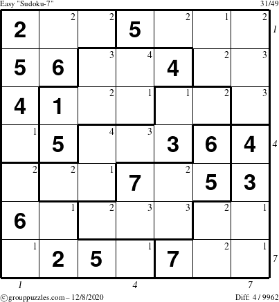 The grouppuzzles.com Easy Sudoku-7 puzzle for Tuesday December 8, 2020 with all 4 steps marked