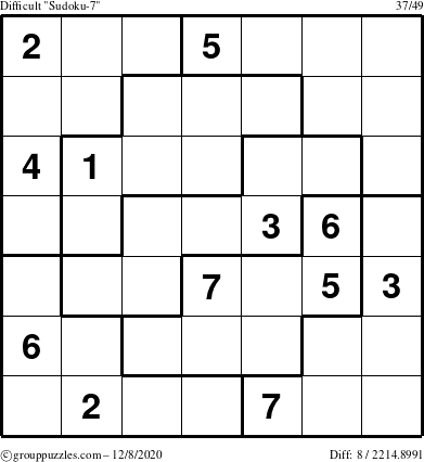 The grouppuzzles.com Difficult Sudoku-7 puzzle for Tuesday December 8, 2020