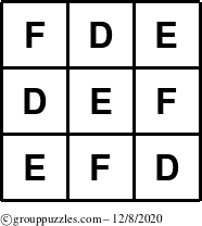 The grouppuzzles.com Answer grid for the TicTac-DEF puzzle for Tuesday December 8, 2020