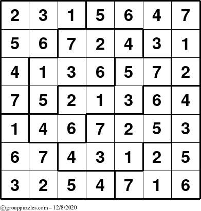 The grouppuzzles.com Answer grid for the Sudoku-7 puzzle for Tuesday December 8, 2020