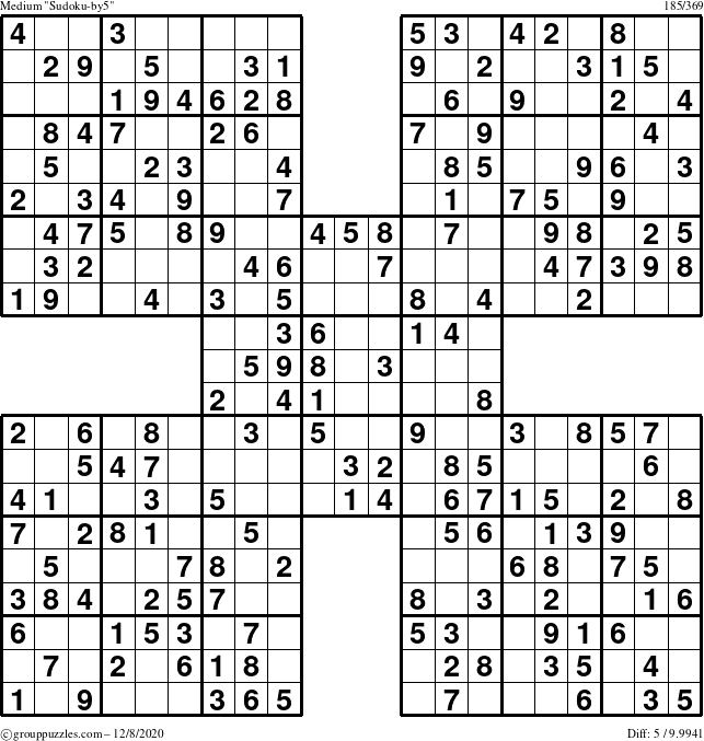 The grouppuzzles.com Medium Sudoku-by5 puzzle for Tuesday December 8, 2020