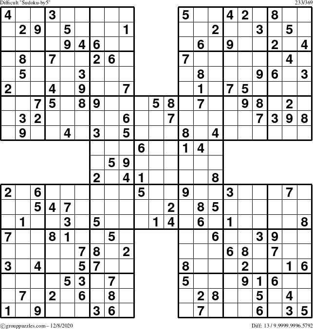 The grouppuzzles.com Difficult Sudoku-by5 puzzle for Tuesday December 8, 2020