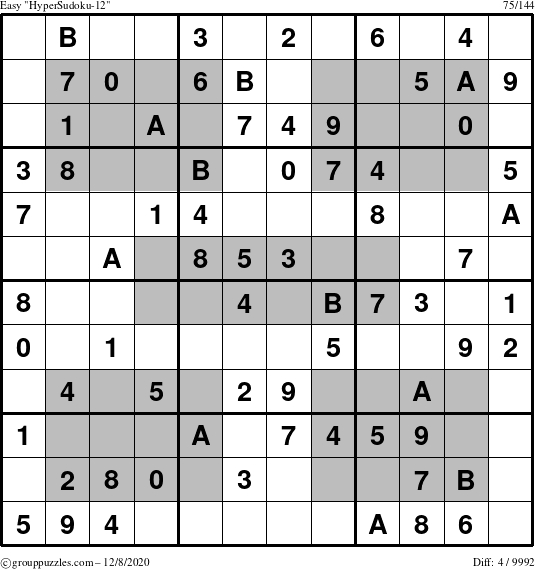 The grouppuzzles.com Easy HyperSudoku-12 puzzle for Tuesday December 8, 2020