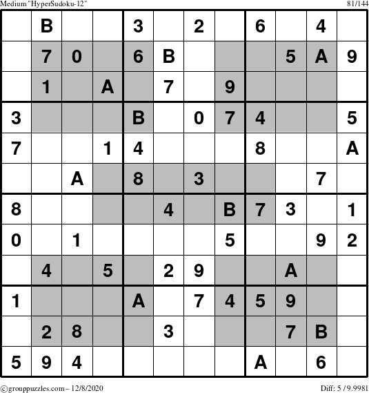 The grouppuzzles.com Medium HyperSudoku-12 puzzle for Tuesday December 8, 2020