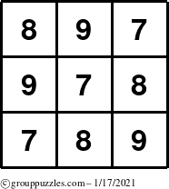 The grouppuzzles.com Answer grid for the TicTac-789 puzzle for Sunday January 17, 2021