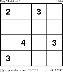 The grouppuzzles.com Easy Sudoku-4 puzzle for Sunday January 17, 2021