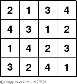 The grouppuzzles.com Answer grid for the Sudoku-4 puzzle for Sunday January 17, 2021