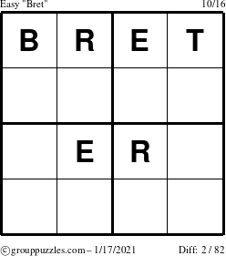 The grouppuzzles.com Easy Bret puzzle for Sunday January 17, 2021