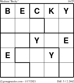 The grouppuzzles.com Medium Becky puzzle for Sunday January 17, 2021