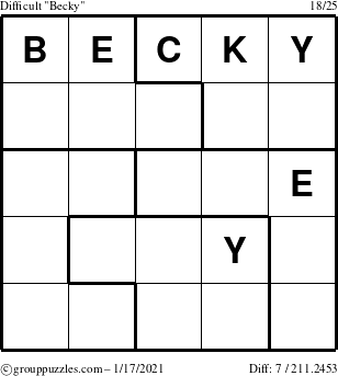 The grouppuzzles.com Difficult Becky puzzle for Sunday January 17, 2021