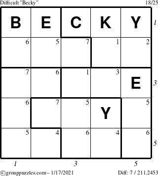 The grouppuzzles.com Difficult Becky puzzle for Sunday January 17, 2021 with all 7 steps marked