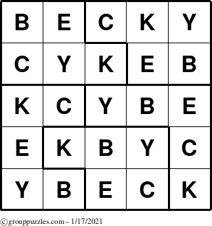 The grouppuzzles.com Answer grid for the Becky puzzle for Sunday January 17, 2021