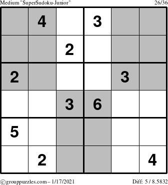 The grouppuzzles.com Medium SuperSudoku-Junior puzzle for Sunday January 17, 2021