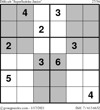 The grouppuzzles.com Difficult SuperSudoku-Junior puzzle for Sunday January 17, 2021