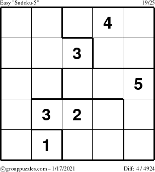 The grouppuzzles.com Easy Sudoku-5 puzzle for Sunday January 17, 2021