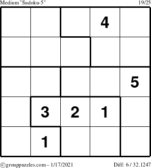 The grouppuzzles.com Medium Sudoku-5 puzzle for Sunday January 17, 2021