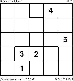 The grouppuzzles.com Difficult Sudoku-5 puzzle for Sunday January 17, 2021