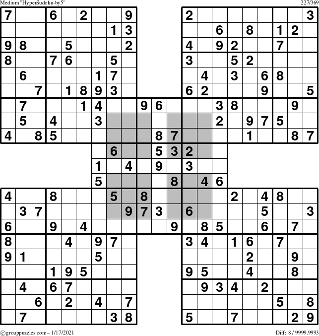 The grouppuzzles.com Medium HyperSudoku-by5 puzzle for Sunday January 17, 2021