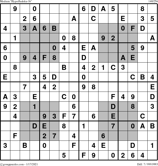 The grouppuzzles.com Medium HyperSudoku-16 puzzle for Sunday January 17, 2021