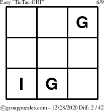 The grouppuzzles.com Easy TicTac-GHI puzzle for Monday December 28, 2020