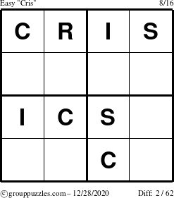 The grouppuzzles.com Easy Cris puzzle for Monday December 28, 2020