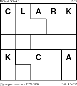 The grouppuzzles.com Difficult Clark puzzle for Monday December 28, 2020