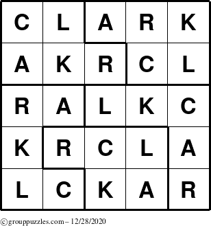 The grouppuzzles.com Answer grid for the Clark puzzle for Monday December 28, 2020