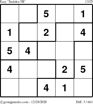 The grouppuzzles.com Easy Sudoku-5B puzzle for Monday December 28, 2020