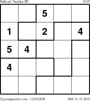 The grouppuzzles.com Difficult Sudoku-5B puzzle for Monday December 28, 2020