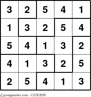 The grouppuzzles.com Answer grid for the Sudoku-5B puzzle for Monday December 28, 2020